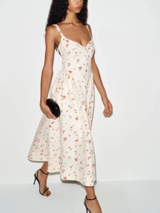 NEW Reformation Birdie Linen Sleeveless Midi Dress Lovie White Floral US 6 UK 10 - Picture 5 of 16